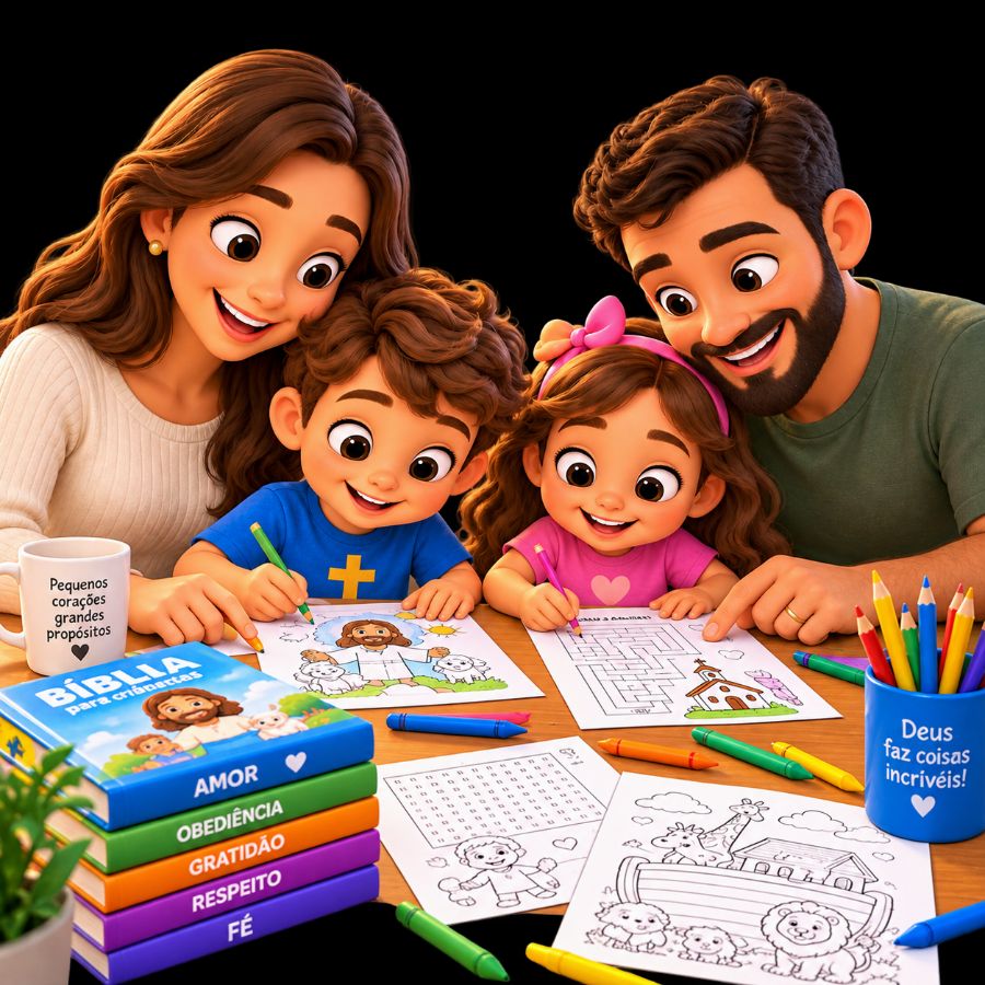 Pais e filhos fazendo as atividades juntos